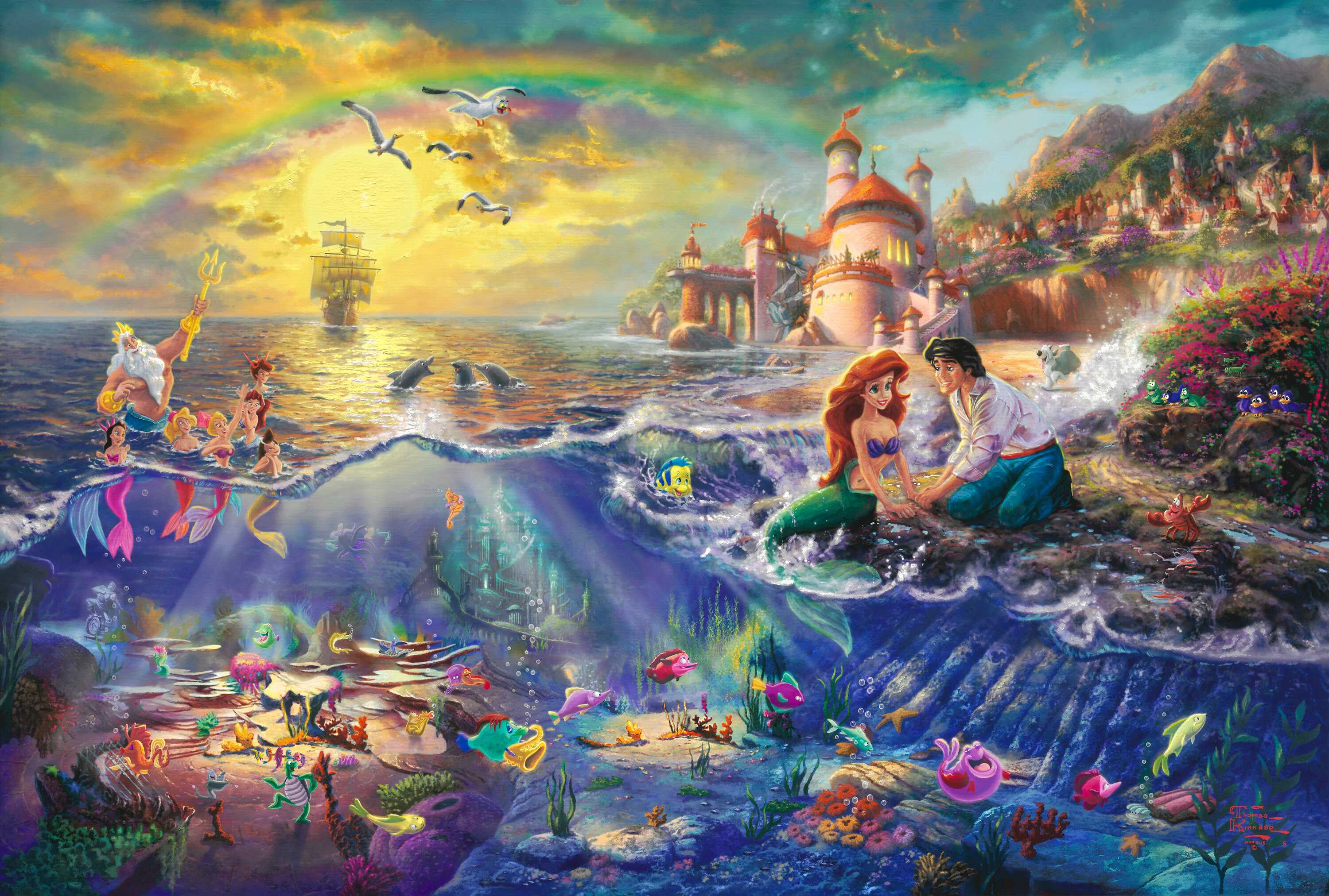 Wallpaper The Little Mermaid Thomas Kinkade Painting Walt Disney