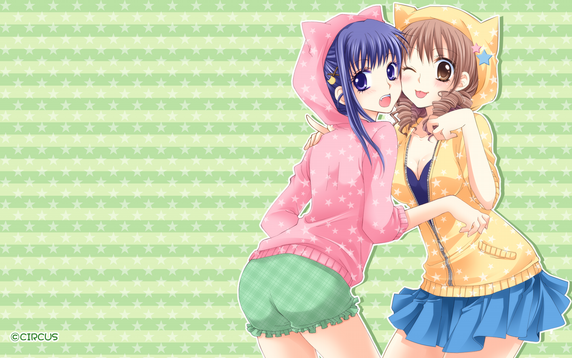 anime girls cute cat girl nekomimi blue skirt pink sweater black bra