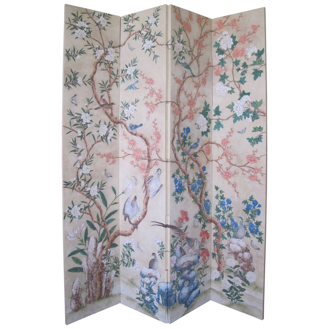 hand painted four panel gracie wallpaper screen offered by gracie