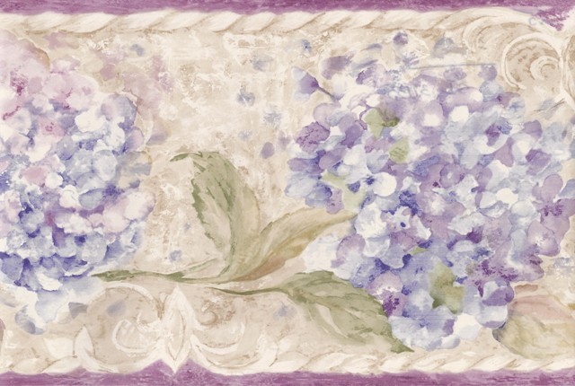 Purple Cream Blue Floral Wallpaper Border Traditional