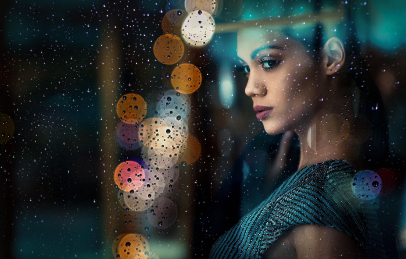 Wallpaper Look Glass Girl Drops Rain Portrait Window Bokeh