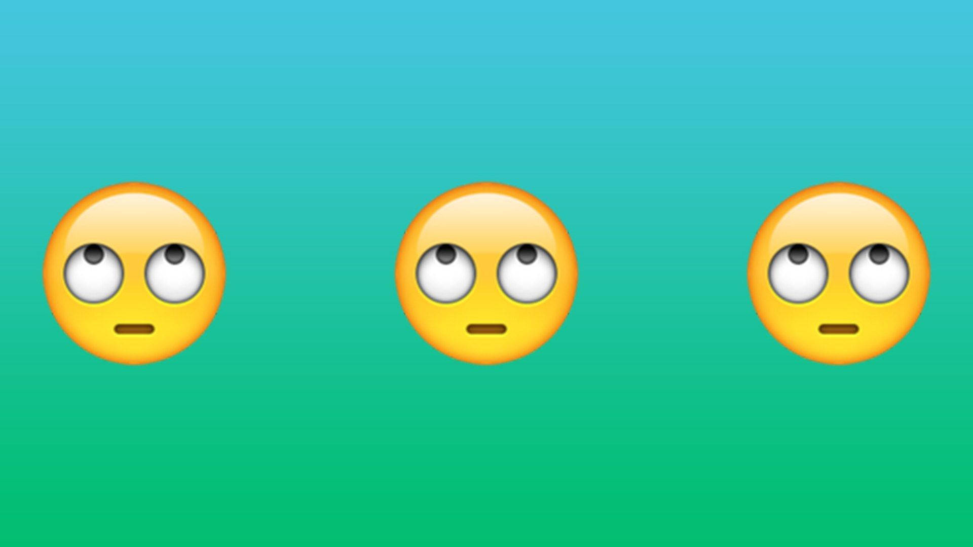 Three Face with Rolling Eyes Emojis on a Teal Background