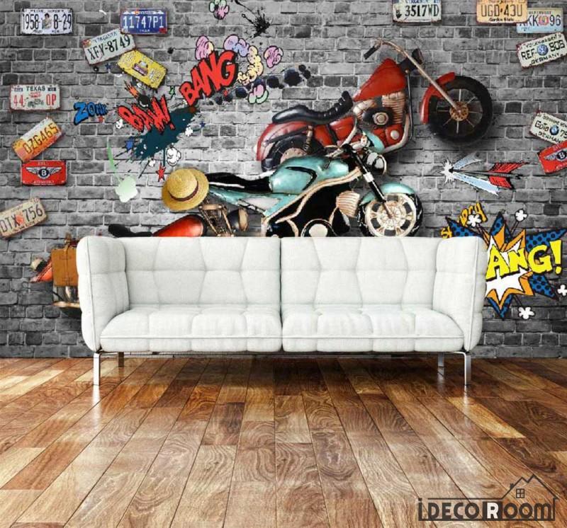 Black Brick Wall 3d Motorbike Target Cars Living Room Art