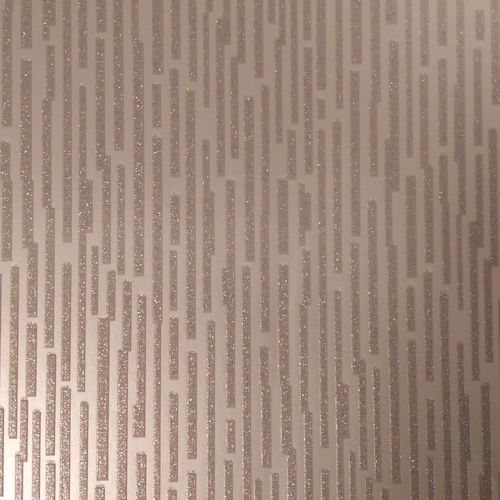 Luxe Matchstick Stripe Pattern Metallic Glitter Wallpaper Beige