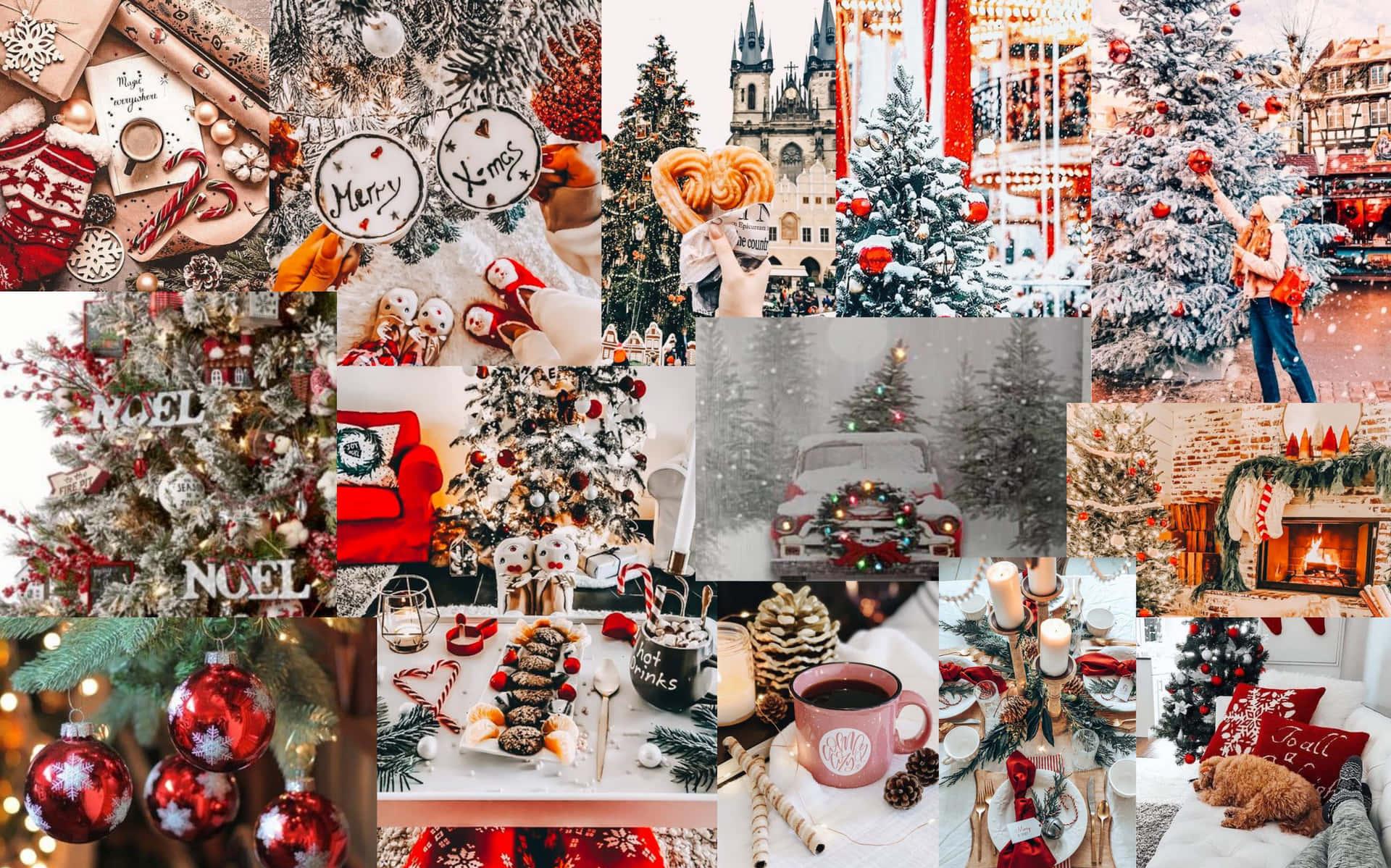 Download Aesthetic Christmas Tree Decoraction Collage Laptop