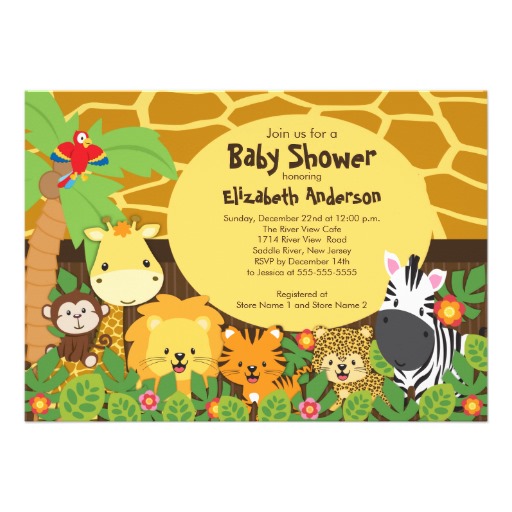 Cute Safari Jungle Animals Baby Shower Invitations 5 X 7 Invitation 512x512