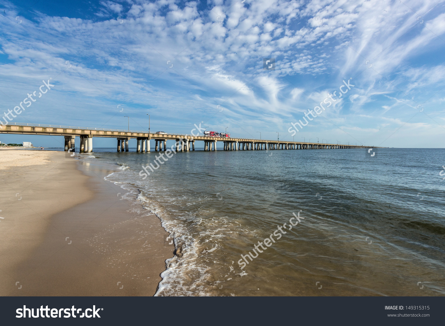 Beach On The Chesapeake Bay With Bridge In Background Virginia