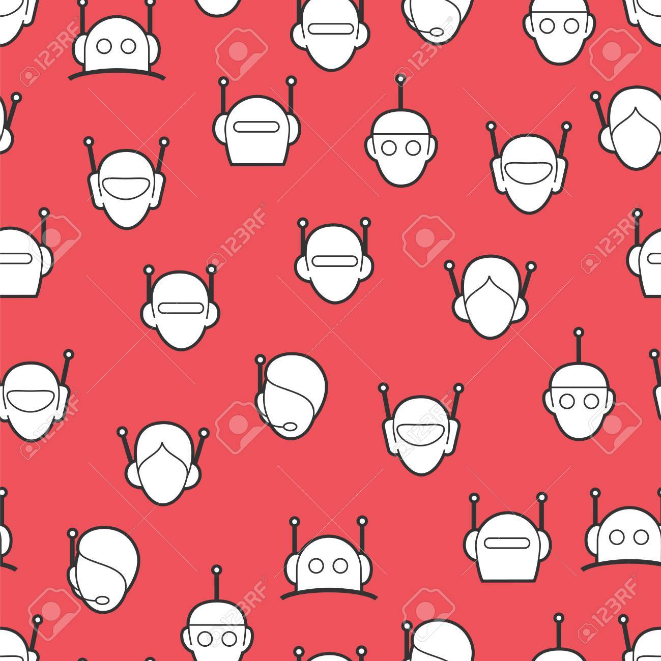 Chat Bot Seamless Pattern Robots Heads Background Vector Royalty