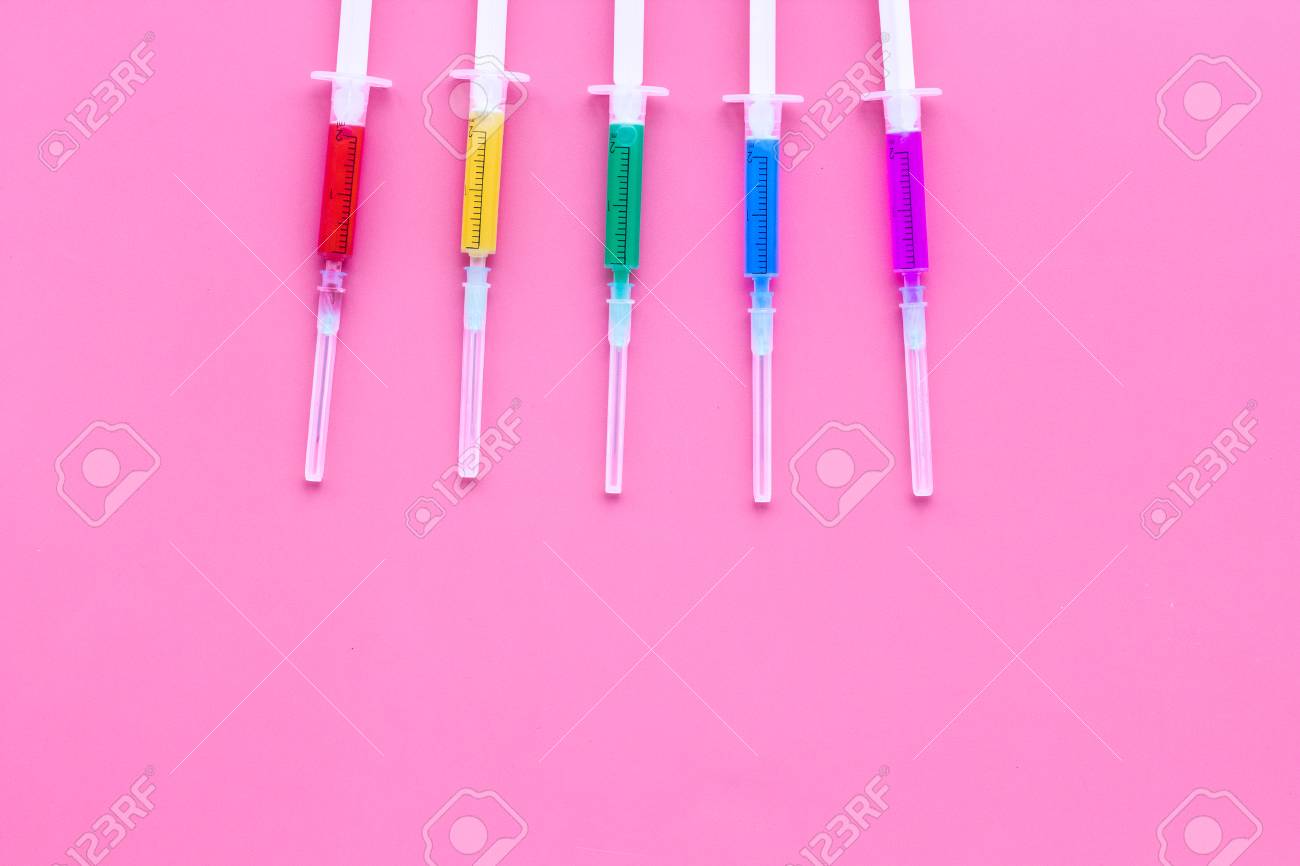 Vaccination Immunization Syringe With Colored Medicament On