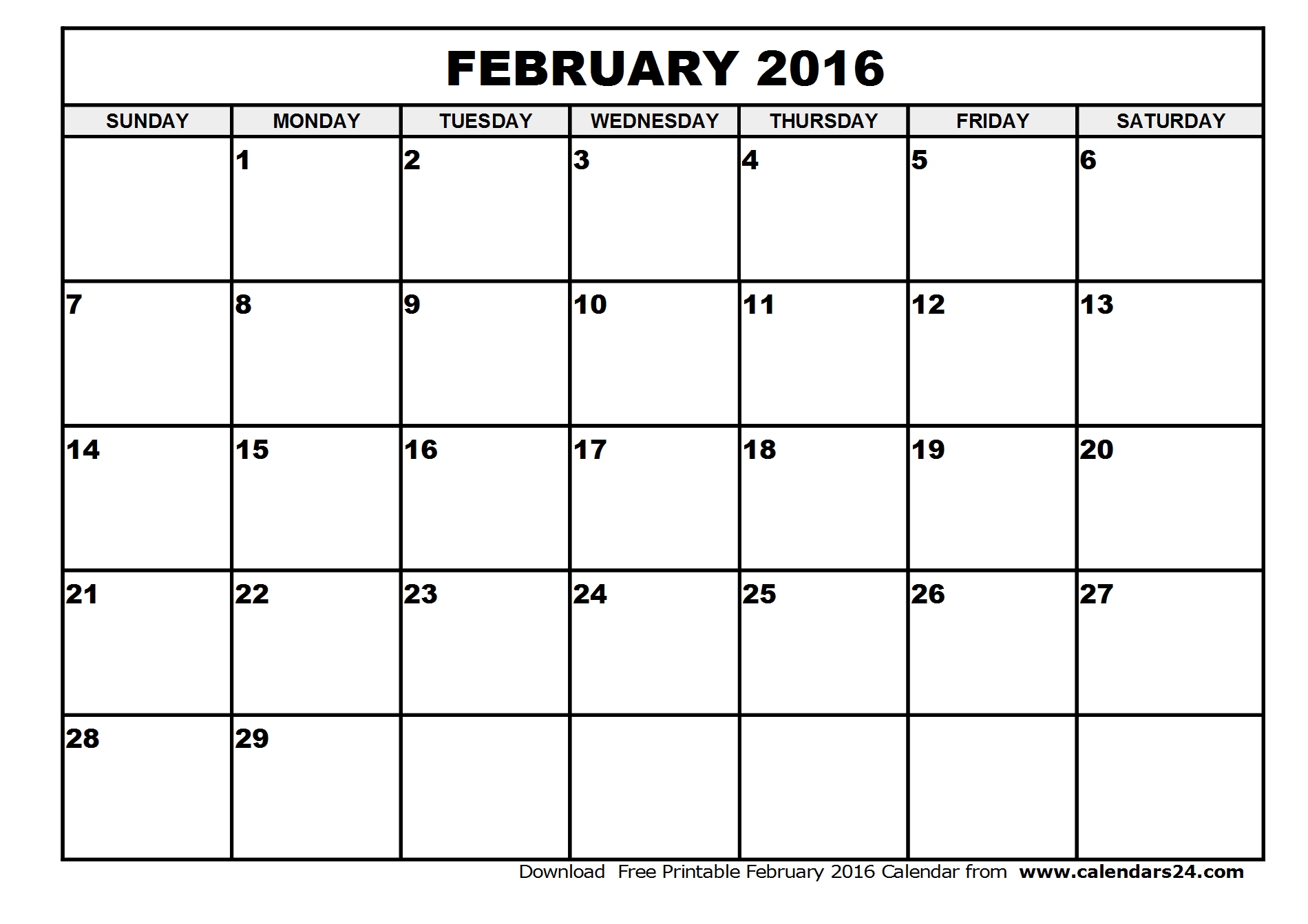 February Calendar Image Templates Printable
