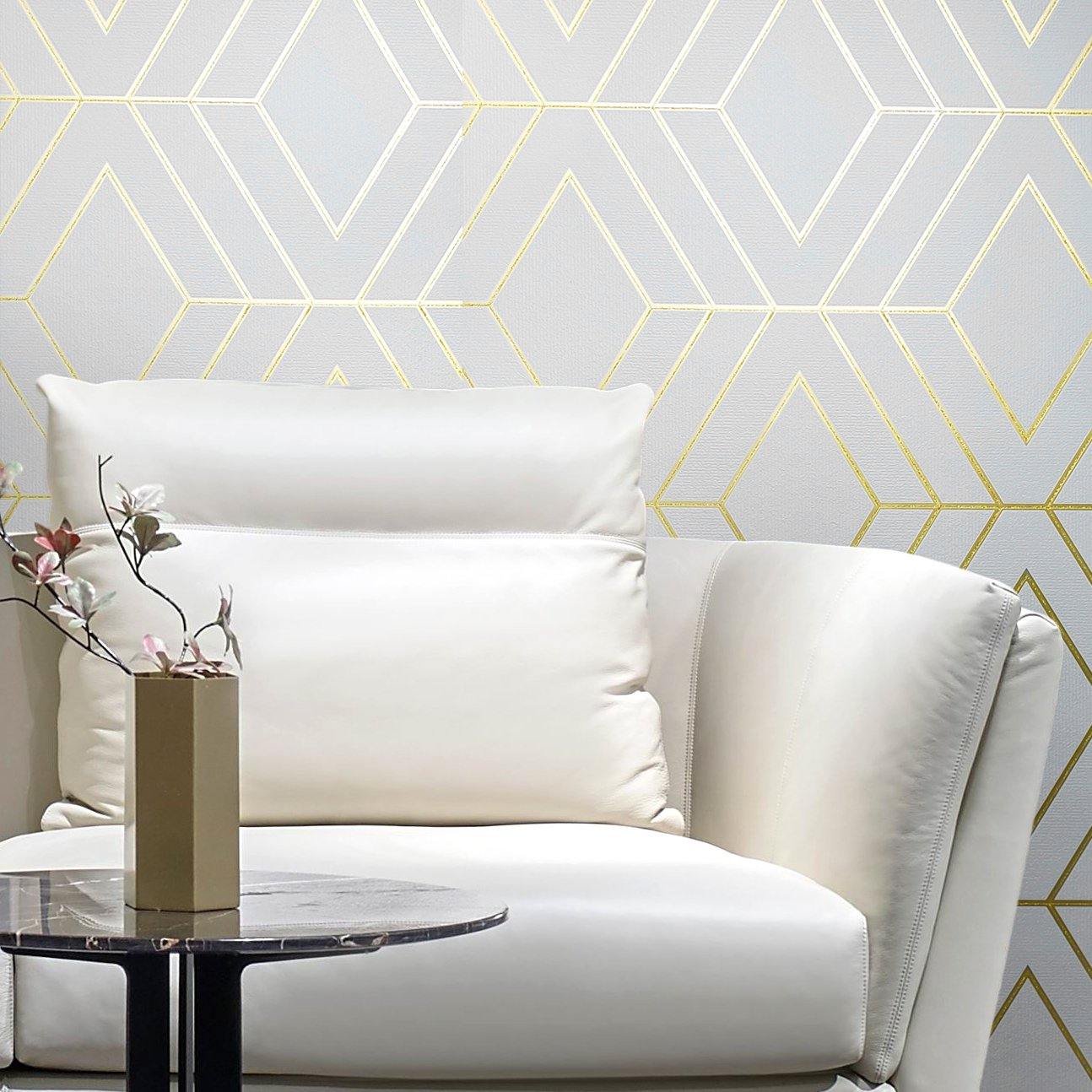 WM4234401 Geometric White Gold Glitter Diamond Textured Wallpaper