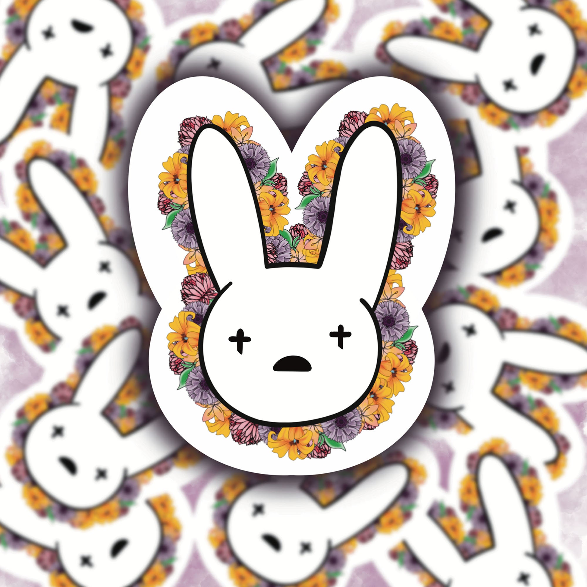 Bad Bunny Floral Sticker L Flower Background