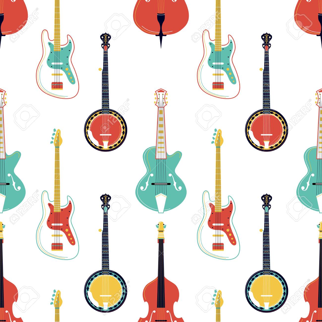 Strumming Music Instruments Vector Seamless Pattern Electric