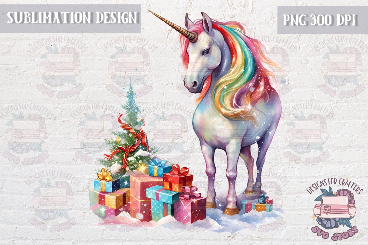 Rainbow Christmas Unicorn Sublimation Design PNG Horse Santa