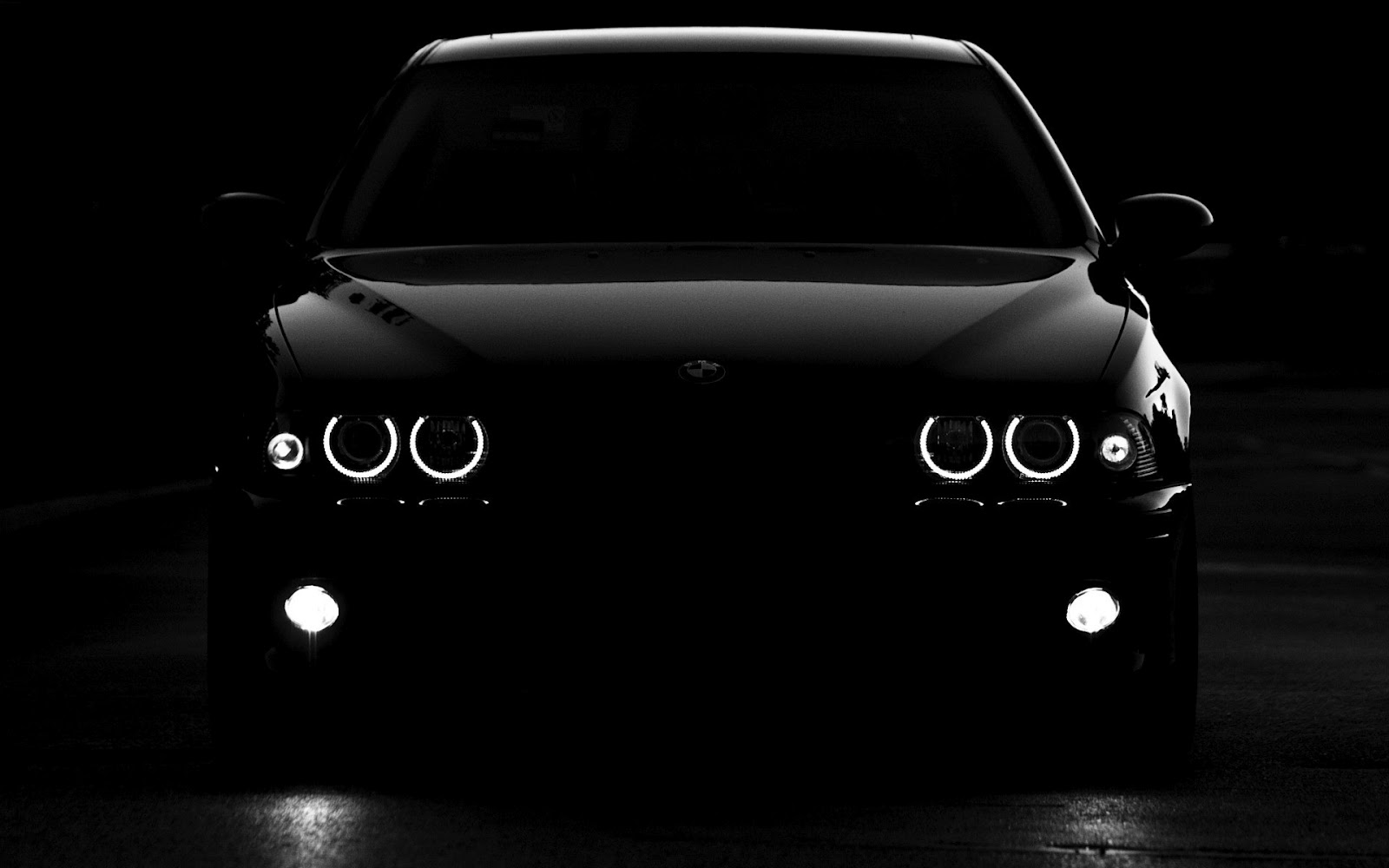 Black Bmw Car In Dark Circle Headlights HD Wallpaper