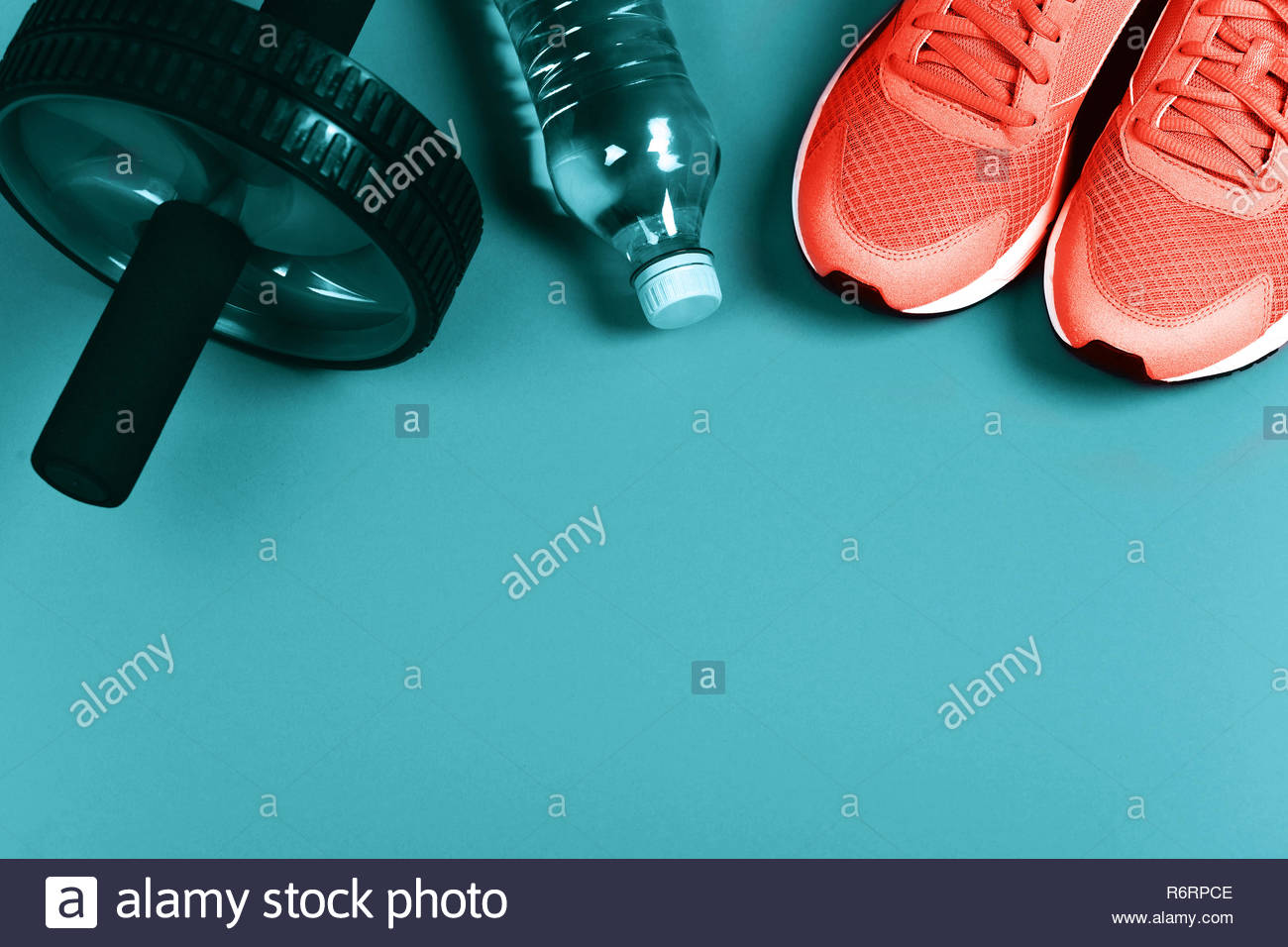 Living Coral Sneakers On Blue Background Fitness