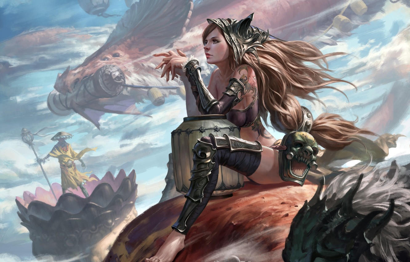 Wallpaper Girl Fantasy Armor Long Hair Warrior Tattoo