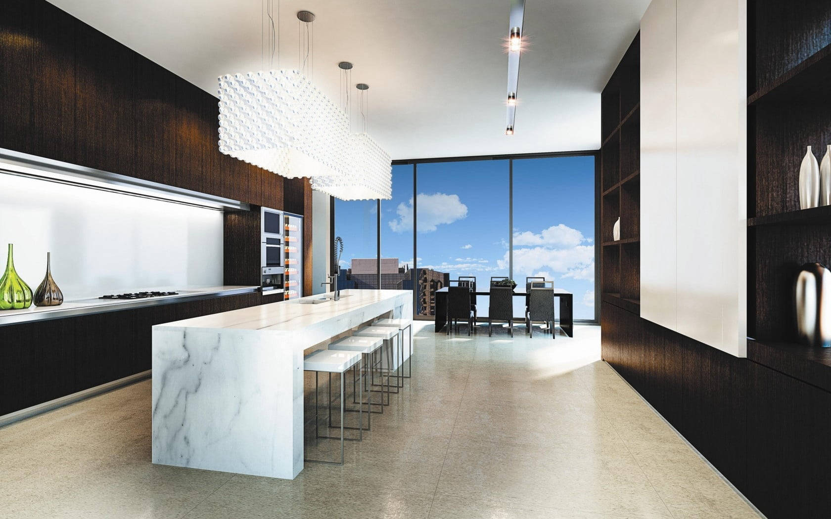 Kitchen Design With White Marble Counter Wallpaper