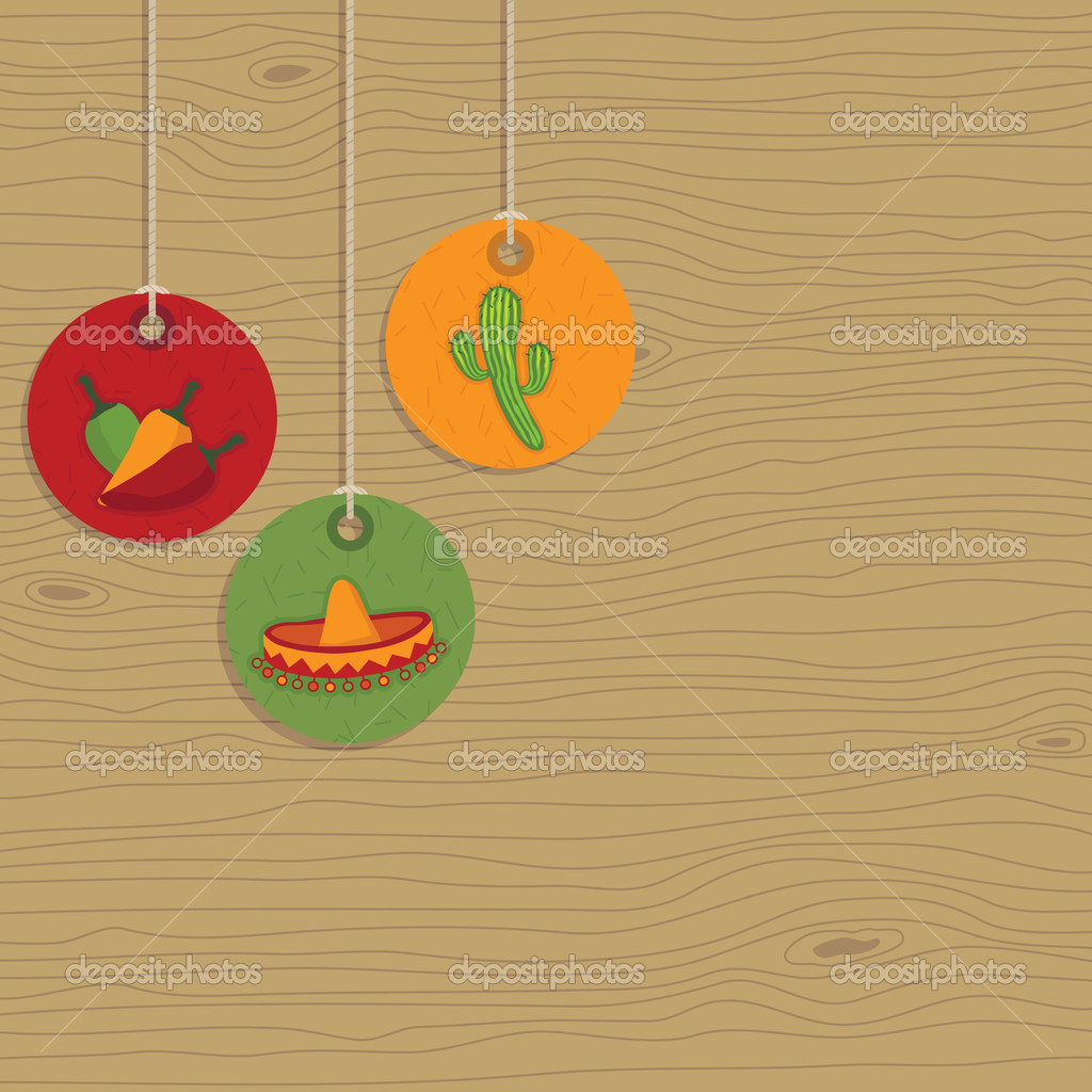 Mexican style hanging tags on wood background HD Background