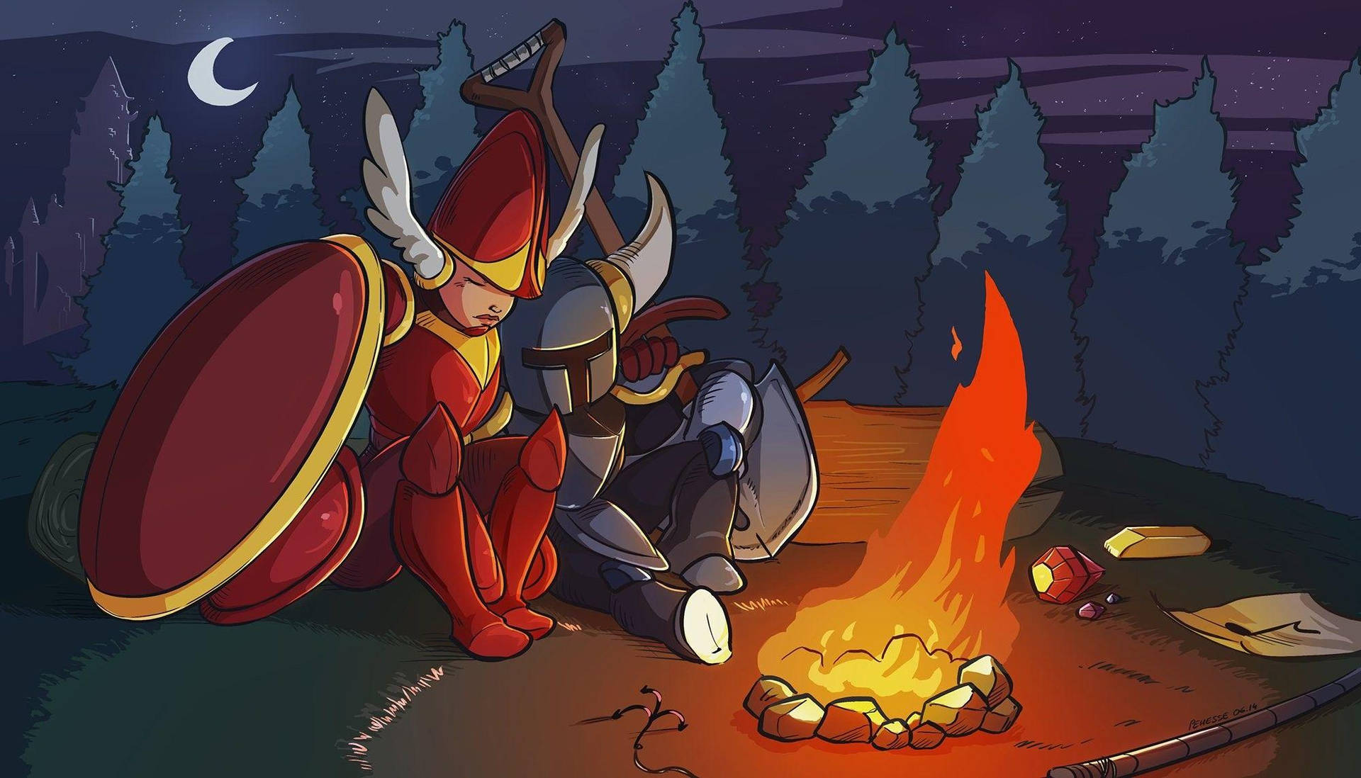 Shovel Knight And Shield Campfire Wallpaper