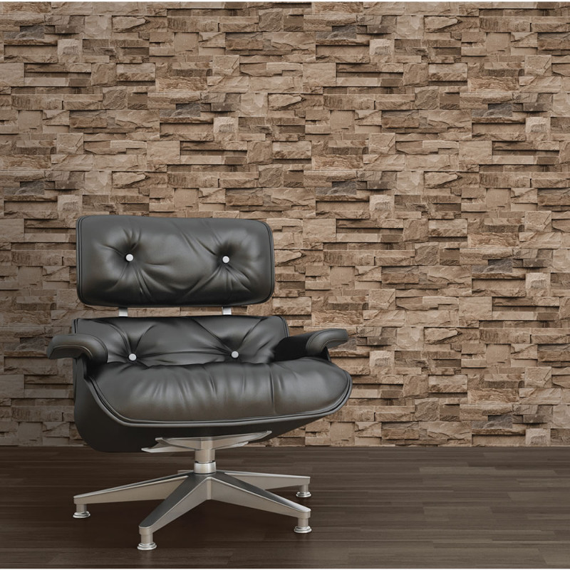 Muriva Stone Brick Effect Wallpaper Brown