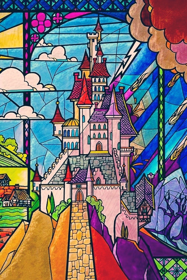 beauty and the beast stained glass wallpaper
