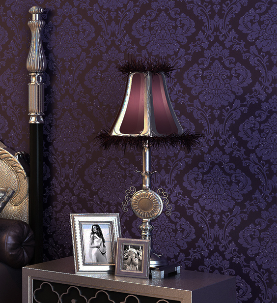 10m Roll Luxury Victorian Vintage Dark Purple Damask Fabric Wallpaper