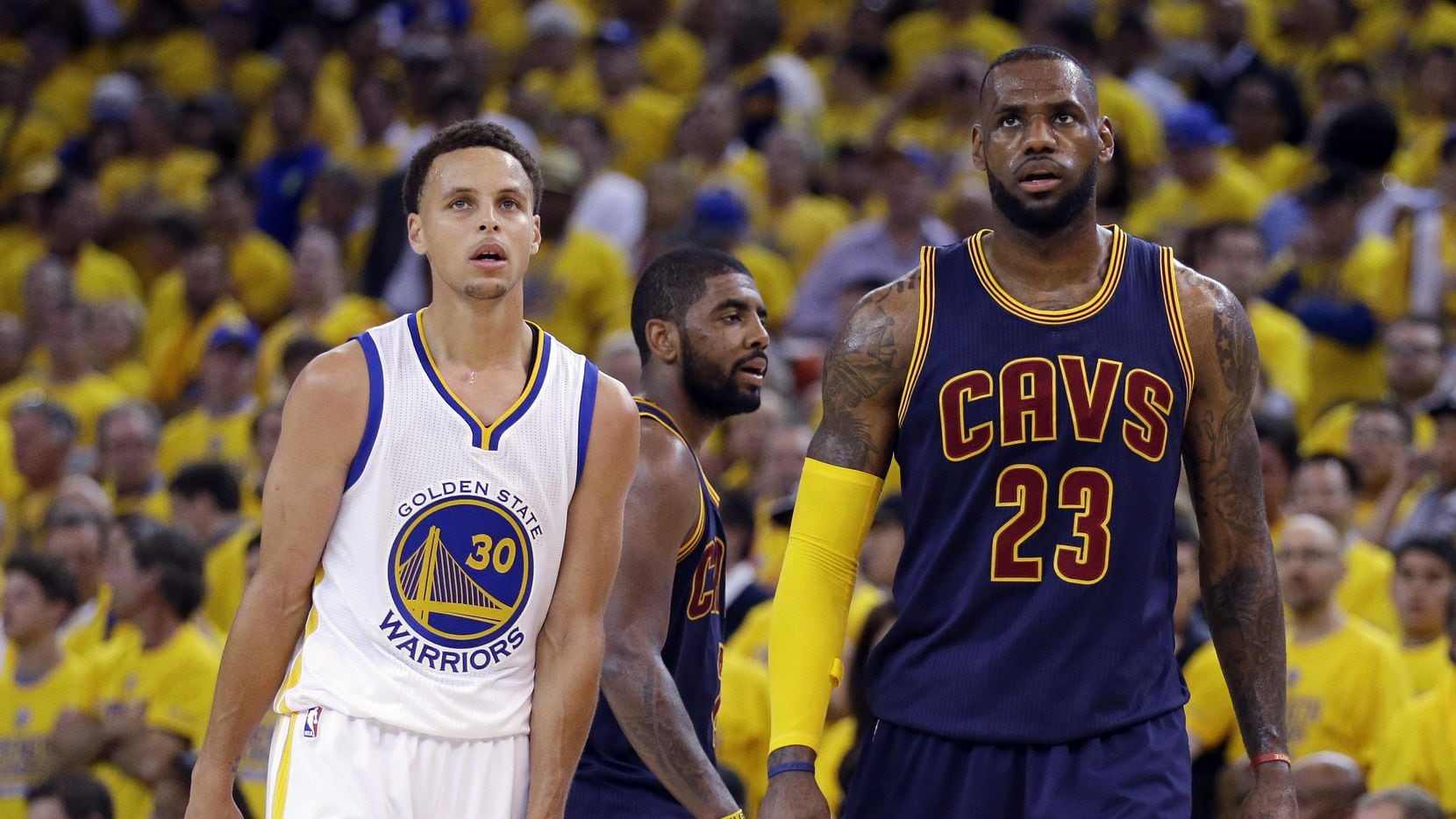 LeBron James and Stephen Curry face off during an NBA game