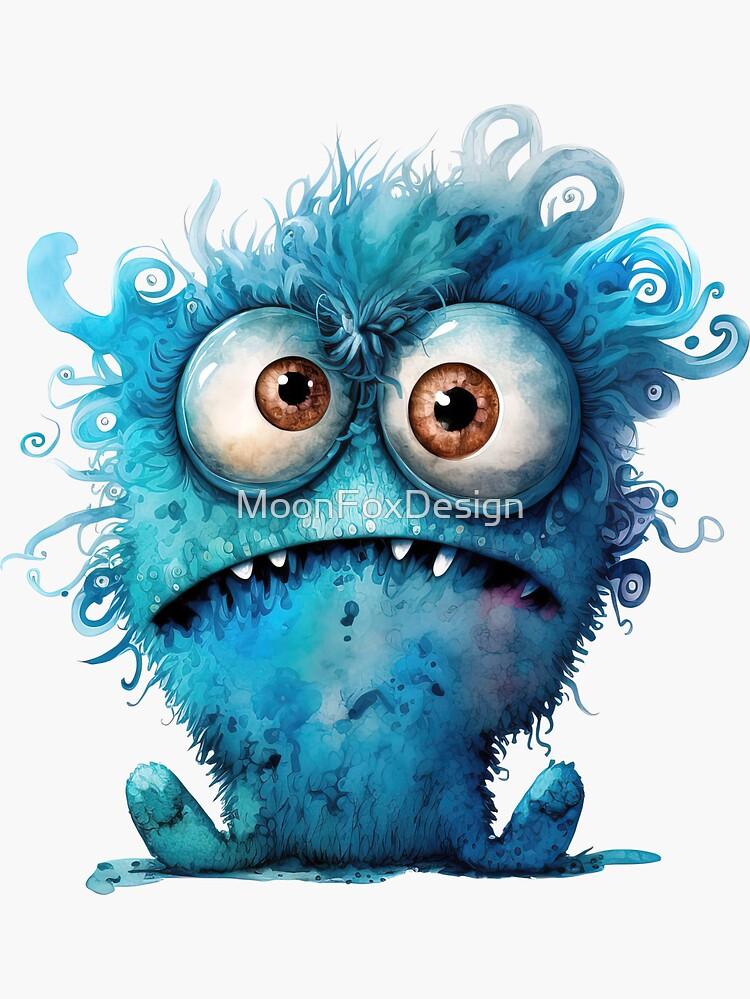 Cute And Funny Baby Monster Blue Sticker For Sale By