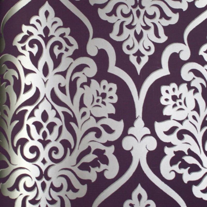 Mood Living Nino Silver And Purple Damask Wallpaper