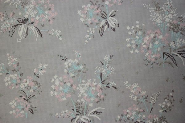 White and Pink Flower Bouquets on Gray Vintage Wallpaper   Rosies