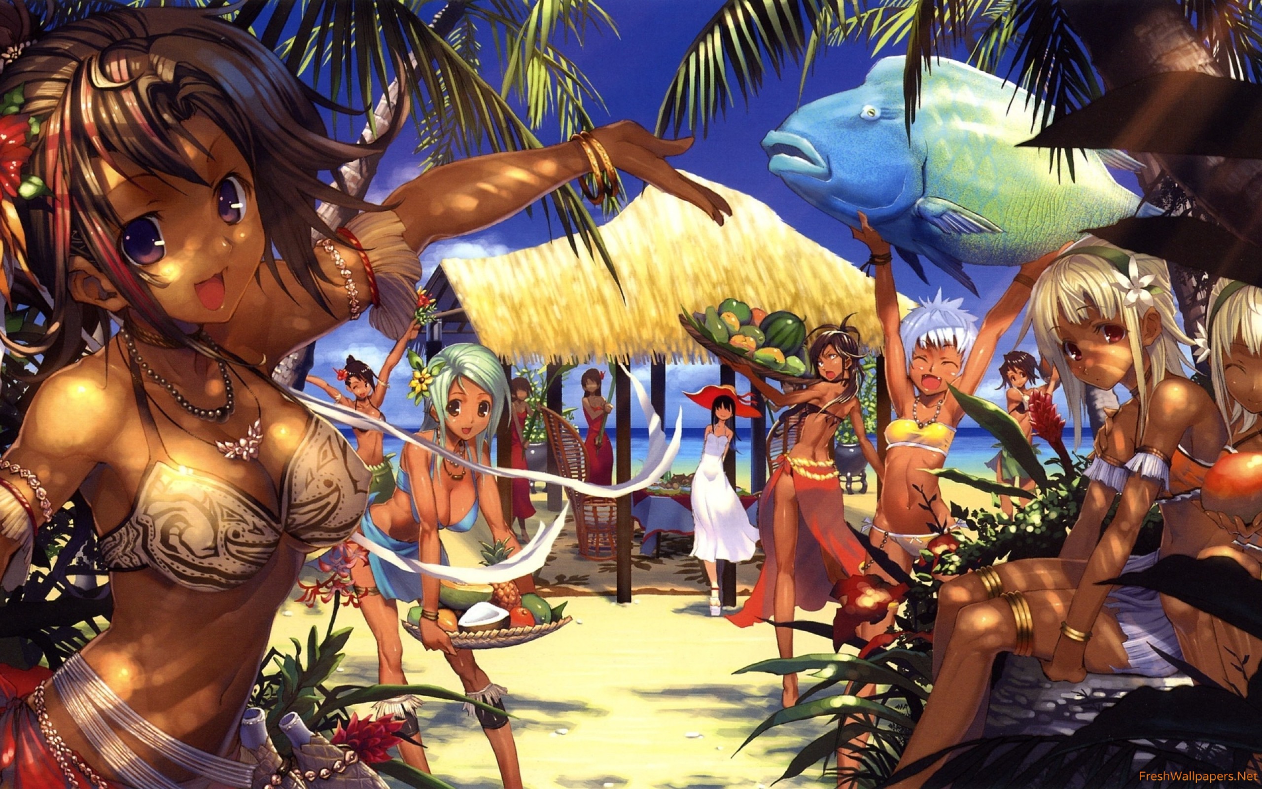 Anime Beach Party Wallpaper Freshwallpaper