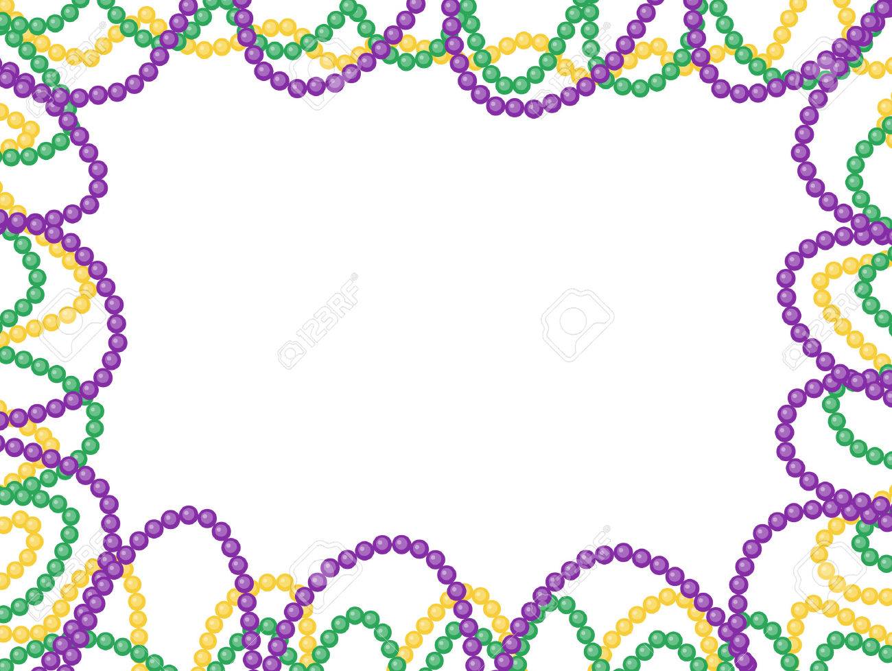 Mardi Gras Beads Frame Isolated On White Background Vector