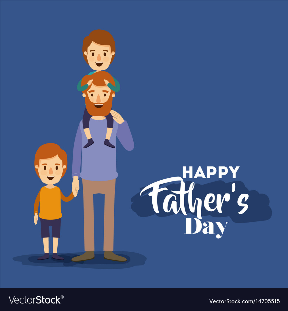 Dark Blue Background With Dad And Two Kids On The Vector Image