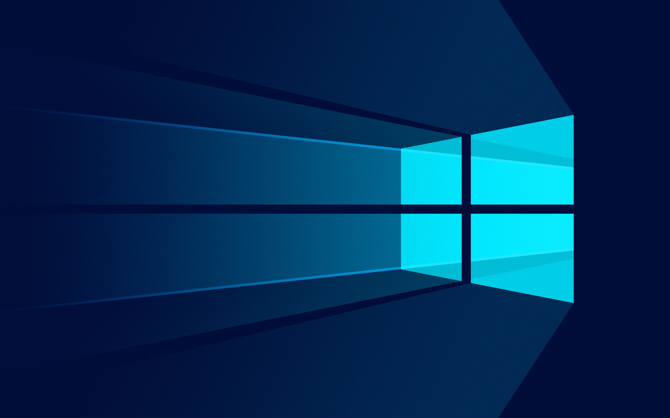 Abstract Windows logo wallpaper with a dark blue background and glowing cyan panes