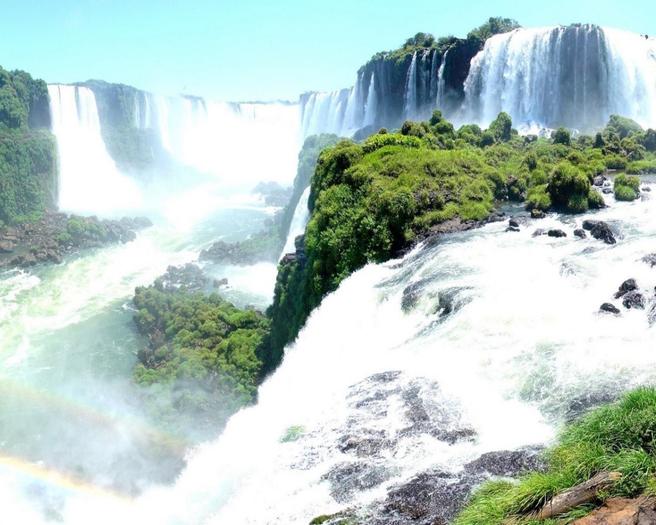 Landscape Waterfall Rocks Trees HD Wallpaper Iguazu