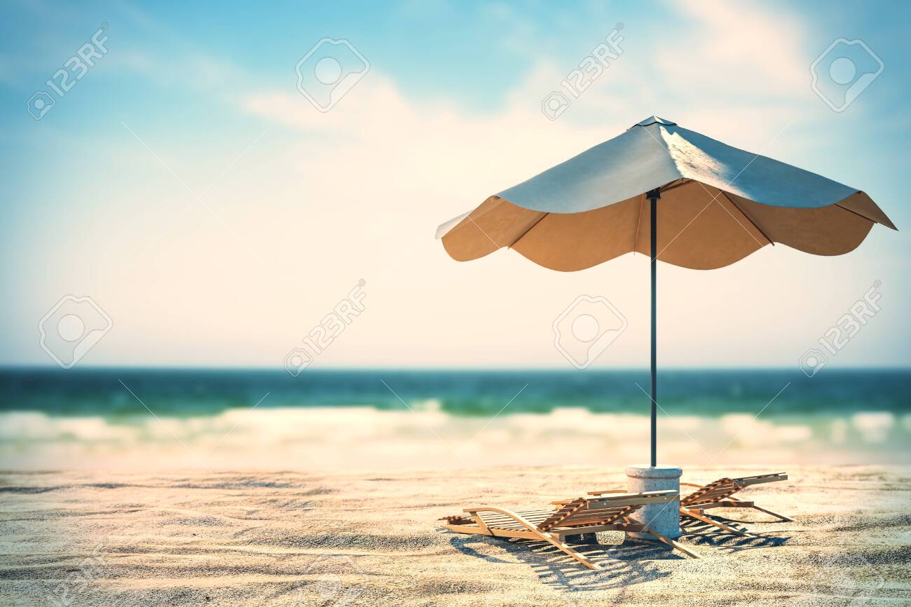 Beautiful Beach Wallpaper With Sand Chaise Longs Umbrella