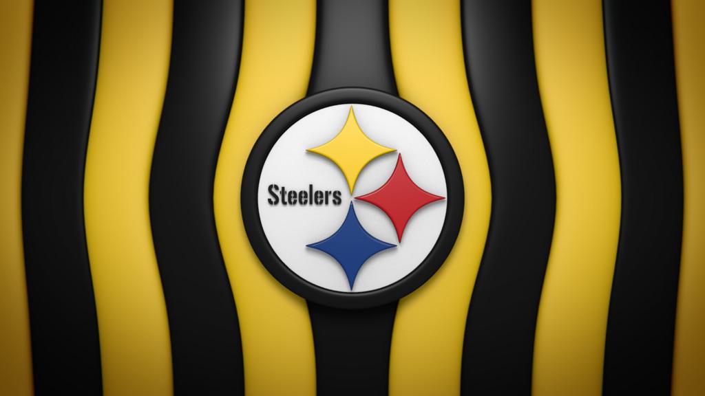 Pittsburgh Steelers 3D Logo Black and Yellow Strip Background