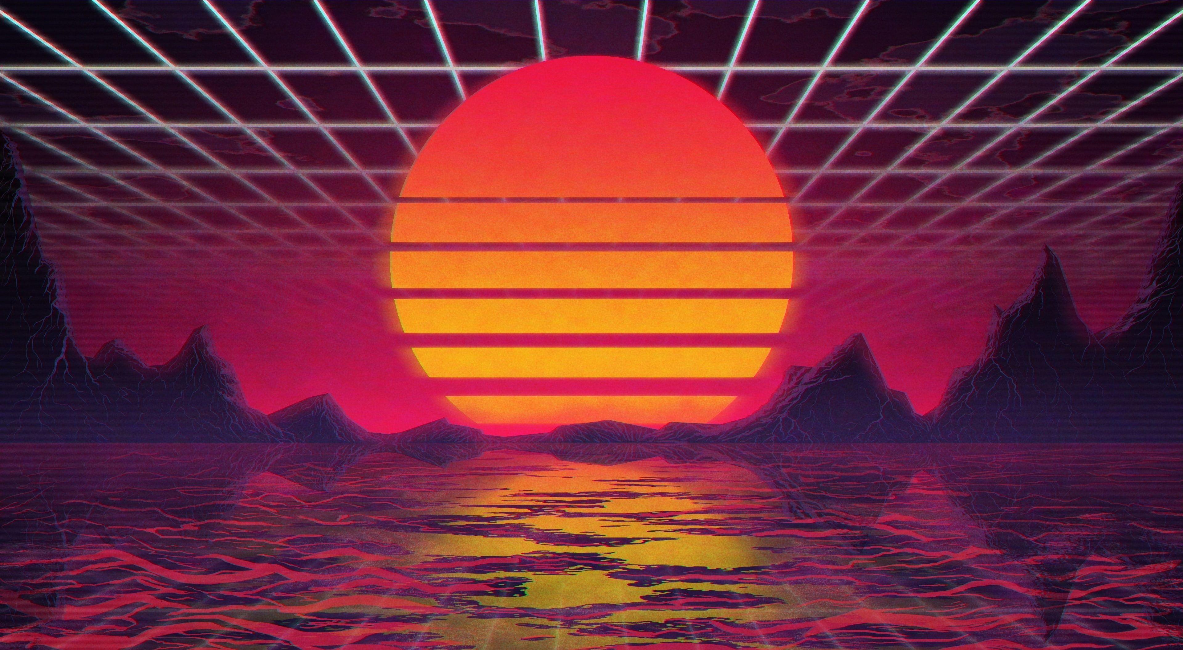 The sun Music Star Background 80s wallpaper Neon VHS 80s
