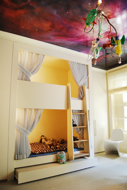 Kids Bedroom with Galaxy Wallpaper on Ceiling eclectic kids 428x640