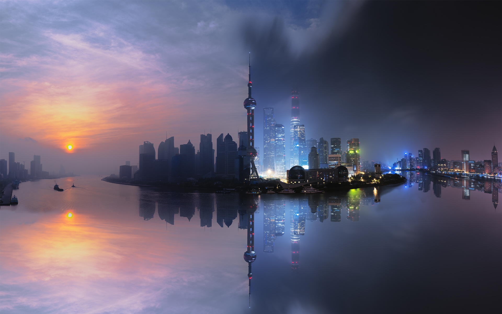 Wallpaper Of China City Shanghai Day Night Sunset Background