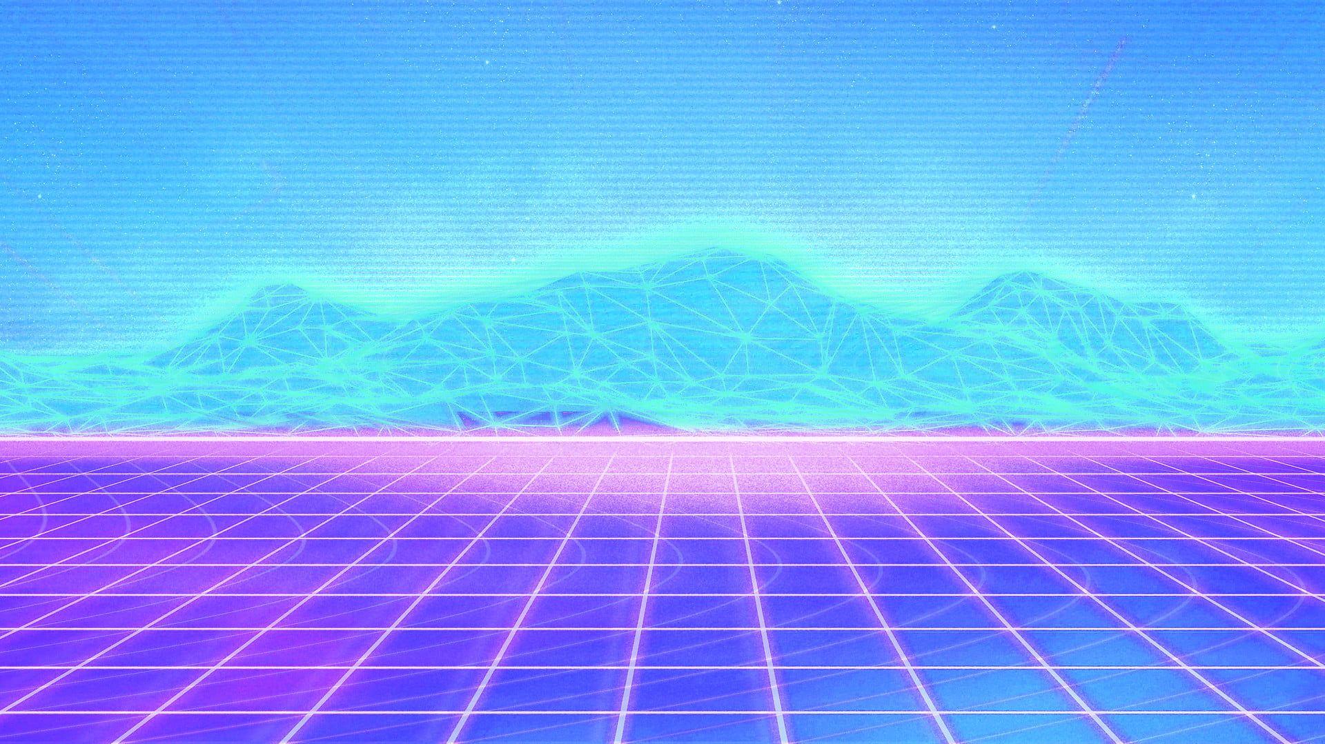 White And Blue Plastic Container Vaporwave Grid 1080p