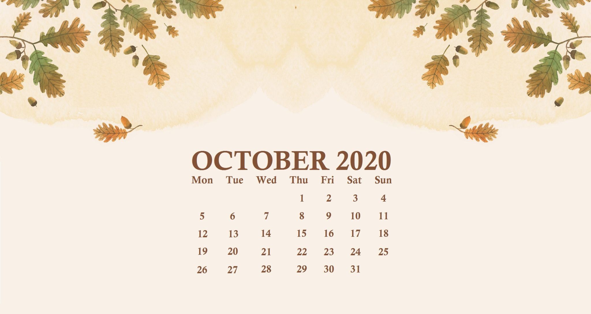 October Desktop Calendar Wallpaper