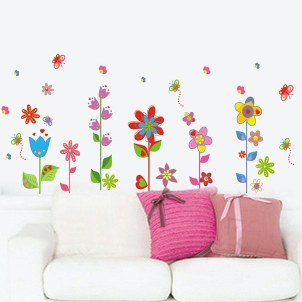 Decals Beautiful Flowers Floral Butterfly Diy Wall Stickers Wallpaper