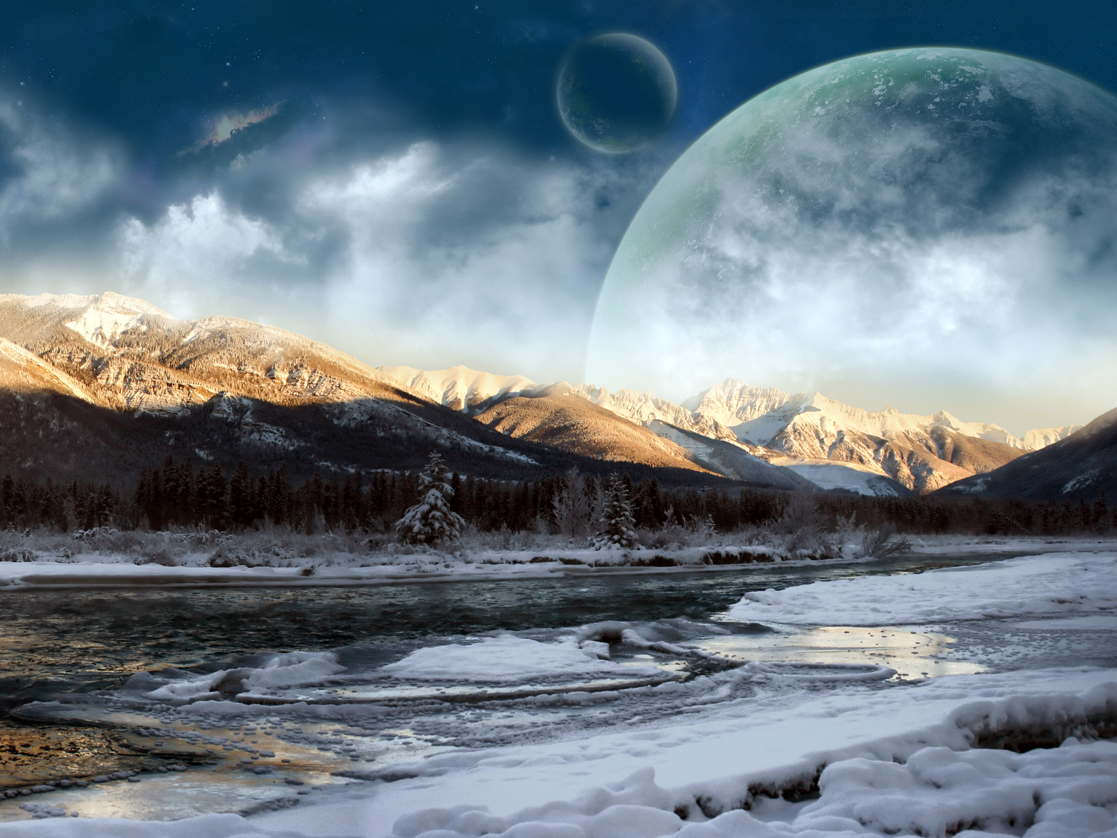 Moon Mountains Laptop Wallpaper Desktop Hd