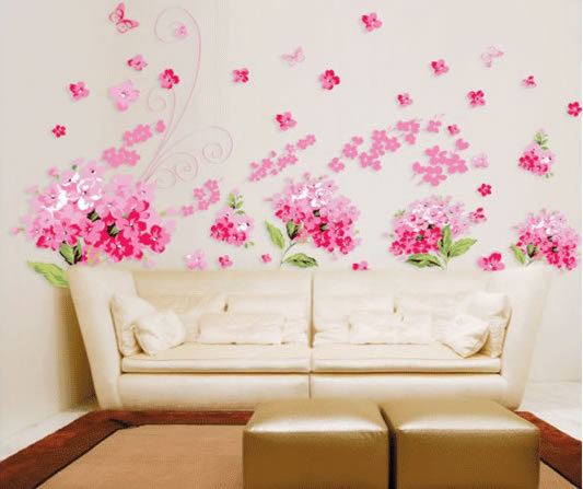 3d Sticker Graffiti Removers Pink Flowers Butterfly Wallpaper Wall Jpg