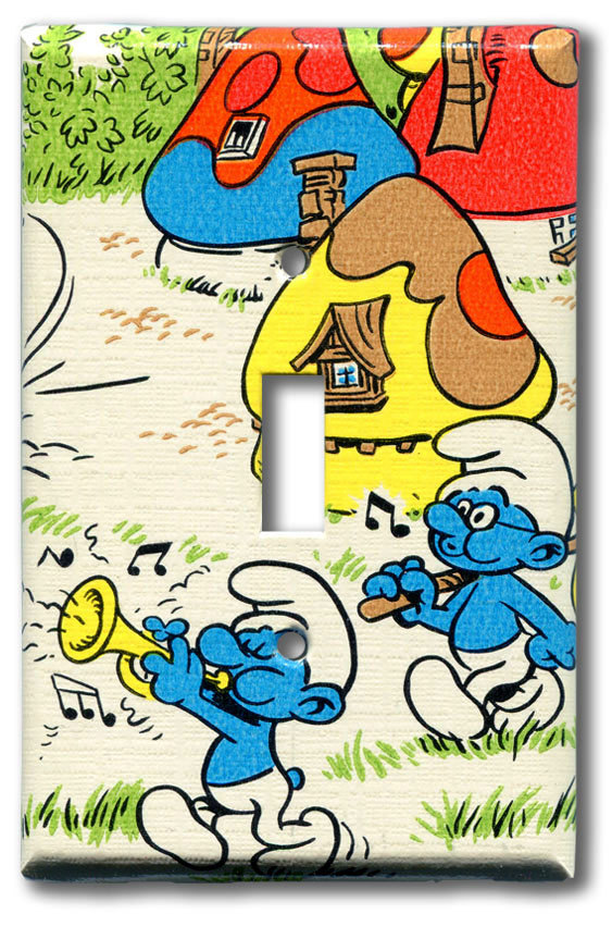 Whistle Sing Single Switch Plate Vintage Smurf Wallpaper