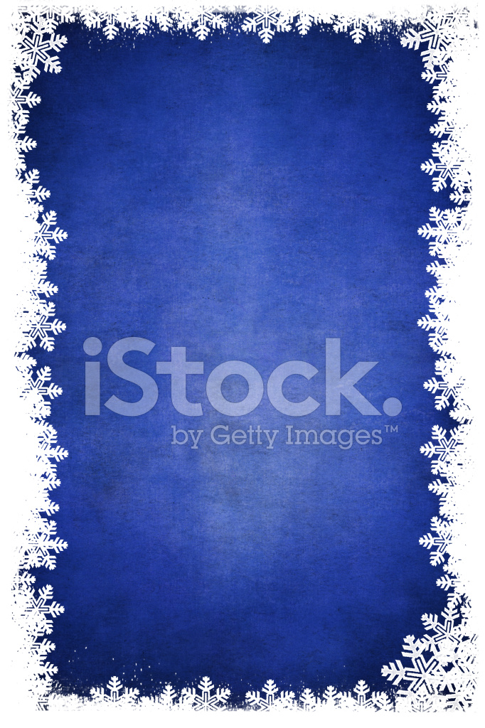 White Snowflakes Border On Grungey Blue Background Stock Photos