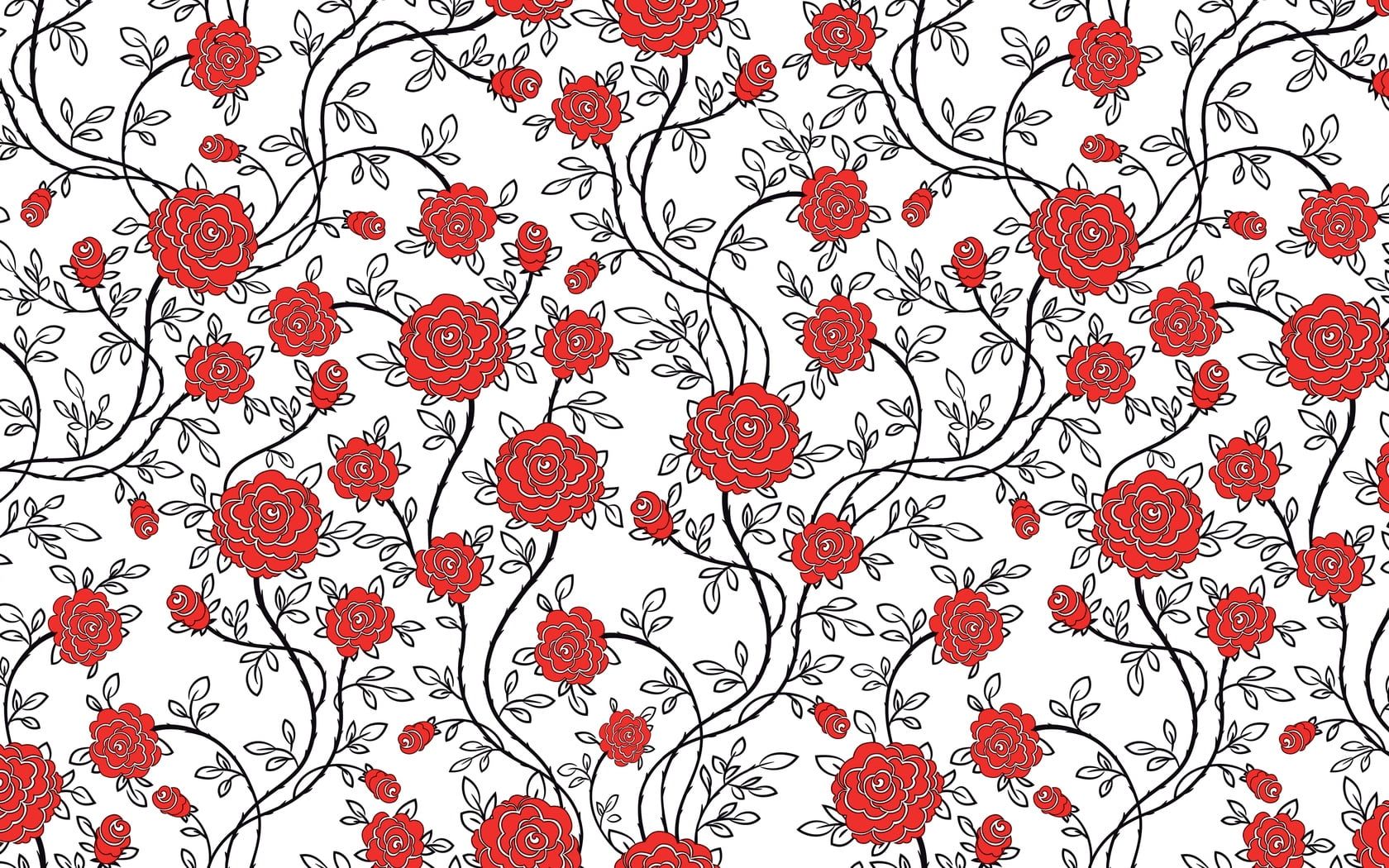 White And Red Floral Wallpaper Color Pattern Surface Texture