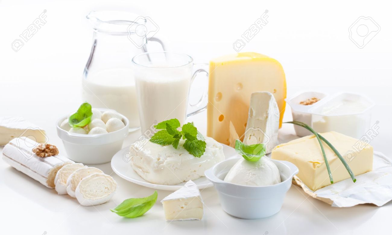 Assortment Of Dairy Products On White Background Stock Photo